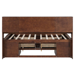 Bellemave Full Size Wooden Captain Bed with Built-in Storage Shelves, 4 Drawers and 2 Cabinets, Antique Brown Bellemave