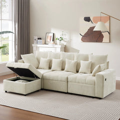 Bellemave® 96.45" Modular Sofa Couch with Three USB Ports, a Removable Storage Ottoman and Five Back Pillows Bellemave®