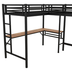 Bellemave® Double Twin Size Metal Loft Bed with Two Built-in Desks