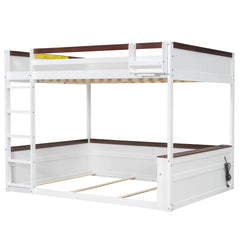 Bellemave® Queen Size Wooden Bunk Bed with Built-in Shelves,Storage Box,LED Light and USB Charging Station