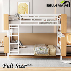 Bellemave® Metal Bunk Bed with Ladder and Full-Length Guardrail, Storage Space(Convertible)