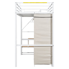 Bellemave® Metal Loft Bed with Wardrobe and Storage Shelves