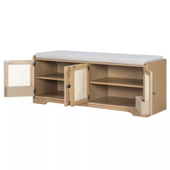 Wood shoe bench with open cabinet storage