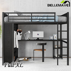 Bellemave® Metal Loft Bed with Built-in Wardrobe, Desk and Storage Shelves