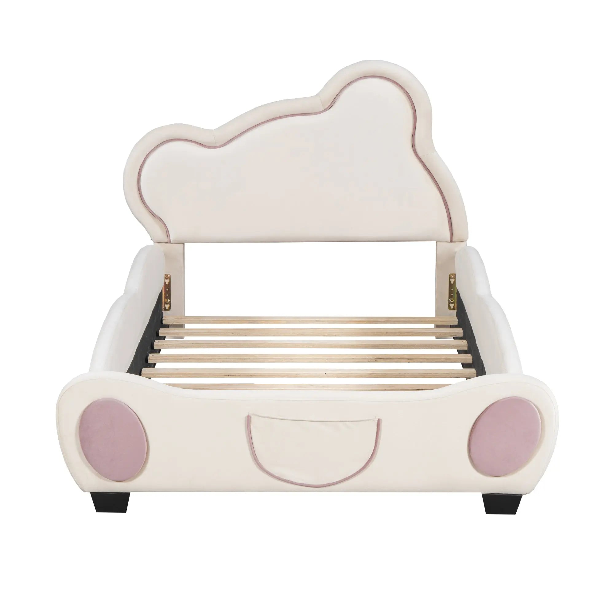 Bellemave® Velvet Platform Bed with Bear-Shaped Headboard, with Bed-End Storage Pocket Bellemave®