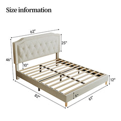 Bellemave® Queen Size Cotton and Linen Fabric Platform Bed