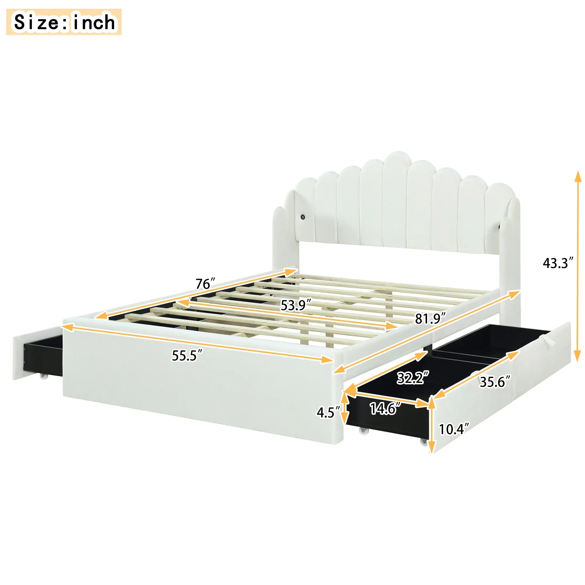 Bellemave® Upholstered Platform Bed with 4 Drawers and 2 USB Bellemave®