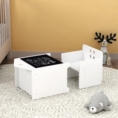 Bellemave® Kids Montessori Weaning Table and Chair Set, Blackboard & 3 Heights Adjustable, 1-3 Age Kids Funiture for Eating Drawing Reading
