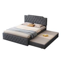 Bellemave® Queen Size Upholstered Platform Bed with Twin Size Trundle Bed and USB Ports , Decorate with Copper Nails