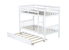 Bellemave® Twin Size Rubber Wood Bunk Bed with Trundle Bed, Convertible into 2 Twin Size Beds