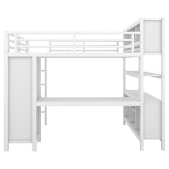 Bellemave® Full Size Metal Loft Bed with Wardrobe And L-shaped Desk,  Storage Cubes and Shelves