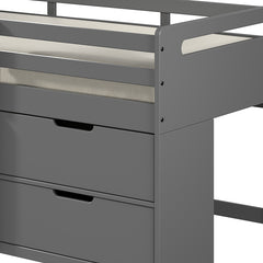 Bellemave® Twin Size Low Loft Bed with Storage Drawers and Open Shelves