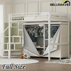 Bellemave® Metal Loft Bed with Wardrobe and Storage Shelves