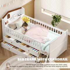 Bellemave® Twin Size Wooden Platform Bed with Storage 4 Drawers,Guardrail Headboard and Ladder