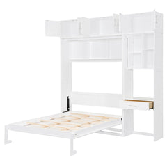 Bellemave® Full Size Wall Murphy Bed with Desk, Top Cabinet and Storage Shelves