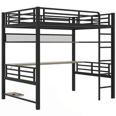 Bellemave® Full Size Metal Loft Bed Frame with Storage Shelf and LED Light