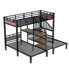 Bellemave® Metal Triple Bunk Bed with Shelf, Storage Stairs & Safety Guardrails, Black Bellemave
