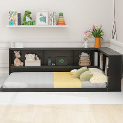 Bellemave® Full Size Metal Daybed with Storage Cabinets and USB Ports