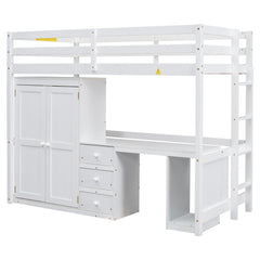 Bellemave® Loft Bed with Wardrobe, Desk and Storage Drawers