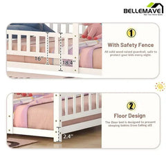 Bellemave® Montessori Wooden House Bed with Fence