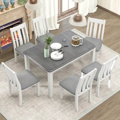 Bellemave 7-Piece Retro Style Dining Table Set with Extendable Table and 6 Upholstered Chairs Bellemave