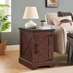 Bellemave® Rustic Sofa Side Table with Barn Door and Adjustable Storage Shelf