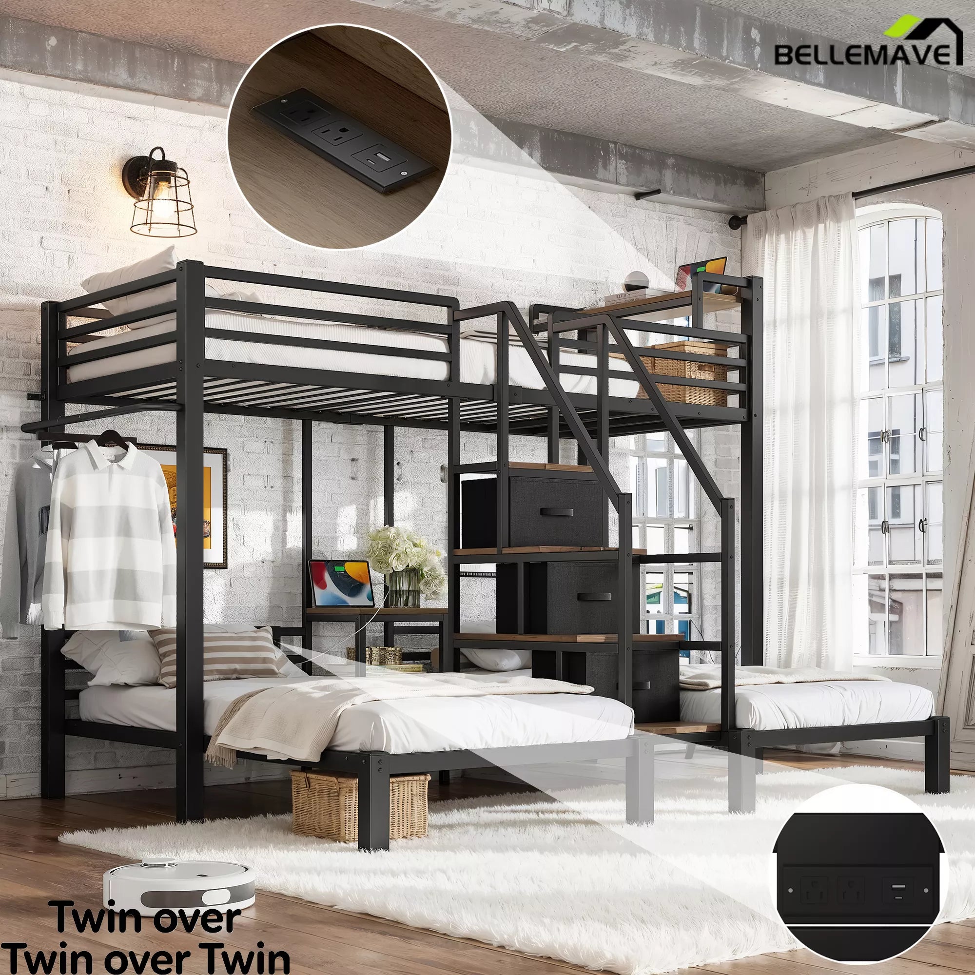black triple bunk bed for kids and teens