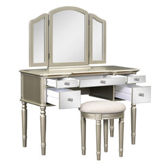 Bellemave® 43" Dressing Table Set with Mirrored Drawers and Stool, Tri-fold Mirror