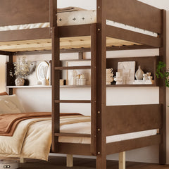 Bellemave® Queen over Queen Size Wooden Bunk Bed Frame with Convenient Tray & Built-in Storage Shelves Bellemave®