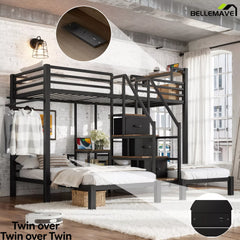 black triple bunk bed for kids and teens