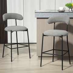 Bellemave® Teddy Fabric Bar Stool with Back Powder Coating Base(Set OF 2)