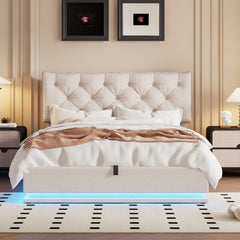 Bellemave® Upholstered Bed with Hydraulic Storage System and LED Light, with Button-tufted Design Headboard Bellemave®