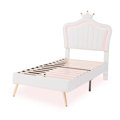 Bellemave® Modern Upholstered Princess Bed,Crown Headboard with LED Lights