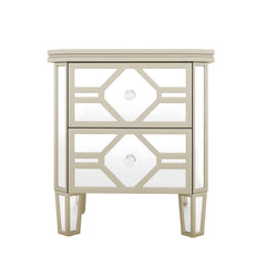 Bellemave® Elegant Mirrored 2-Drawer Side Table with Golden Lines