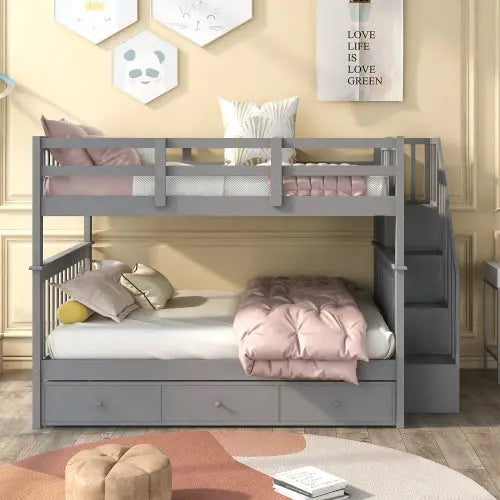 Bellemave® Bunk Beds with 3 Drawers and Stairs