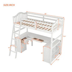 Bellemave® Twin Size Loft Bed with Drawers and Cabinet, Shelves and Desk