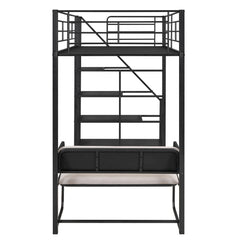 Bellemave® Twin Size Metal Loft Bed with Bench and Storage Staircase