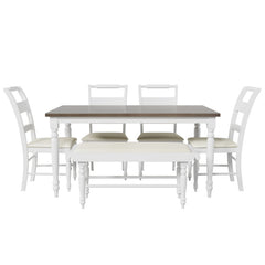 Bellemave® 6-Piece Dining Set with Kitchen Table,Upholstered Dining Chairs and Bench