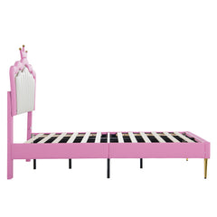 Bellemave® Modern Upholstered Princess Bed with Crown Headboard and LED Lights