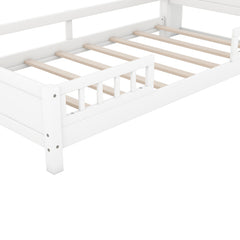 Bellemave® Wood Platform Bed with Built-in LED Light, Storage Headboard and Guardrail