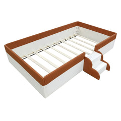 Bellemave® Upholstered Floor Bed with Fence and Stairs