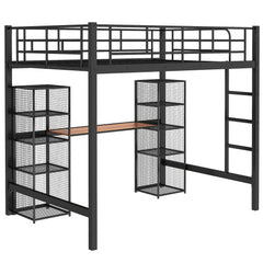 Bellemave® Full Size Metal Loft Bed with Built-in Desk and Shelves