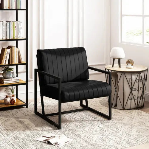 Bellemave® Modern Fashion PU Leather Feature Armchair with Metal Frame Extra-Thick Padded Backrest and Seat Cushion Bellemave®