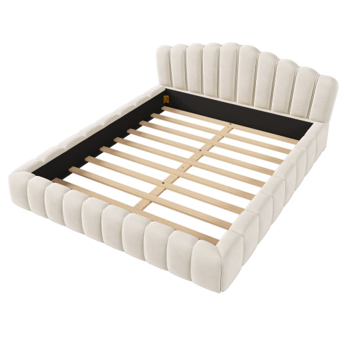 Bellemave® Queen Size Velvet Upholstered Platform Bed with Shell-Shaped Headboard Bellemave®