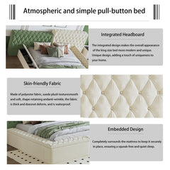 Bellemave® King Size Contemporary Special-Shaped Fully Upholstered Bed with Deep Button Tufting and Storage Compartments in Rails and Footboard