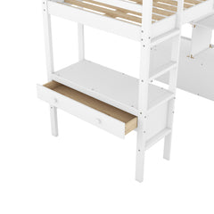 Bellemave® Loft Bed with Built-in Desk and 2 Drawers,Storage Shelves