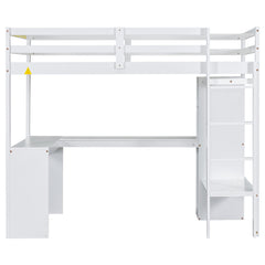 Bellemave® Loft Bed with L-shaped Desk, Wardrobe and Storage Shelves