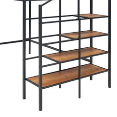 Bellemave® Metal Loft Bed with Upper Grid Storage Shelf and Lateral Storage Ladder