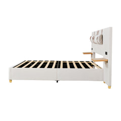 Bellemave® Upholstered Platform Bed with Two Outlets and USB Charging Ports on Both Sides, Two Bedside Pillows