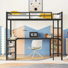 Bellemave® Metal Loft Bed with Desk and Shelves Bellemave®